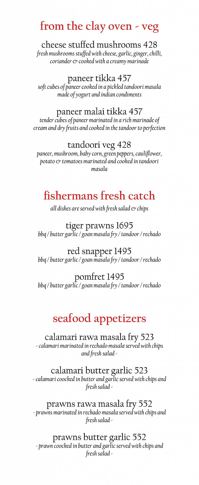 Cohiba Bar & Kitchen menu