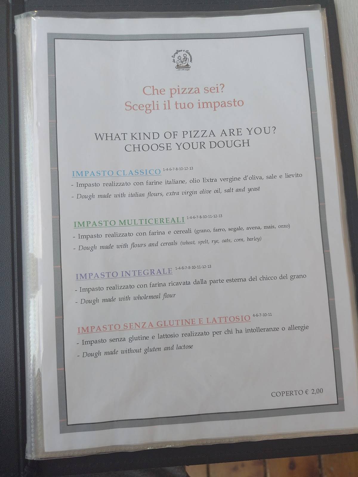 Menu di Pizzeria da Serafino e Giovanni 