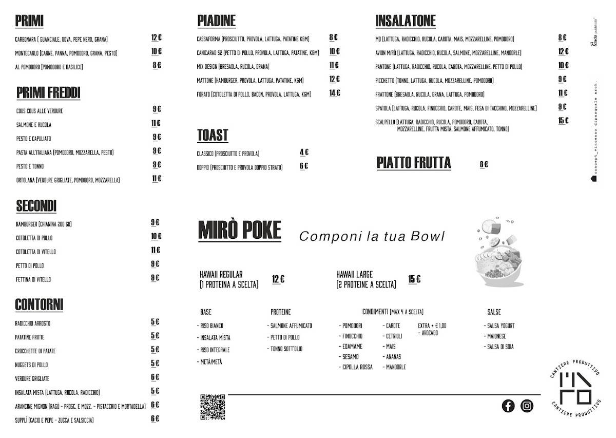 Menu di Cantiere Produttivo Mirò 