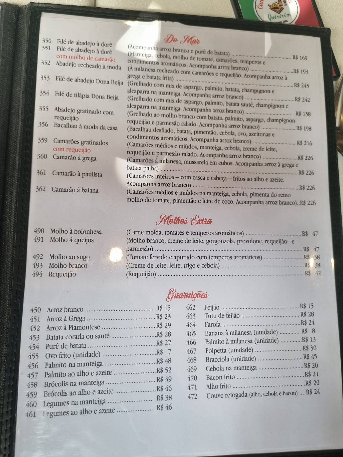 Cantina Gadioli cardápio