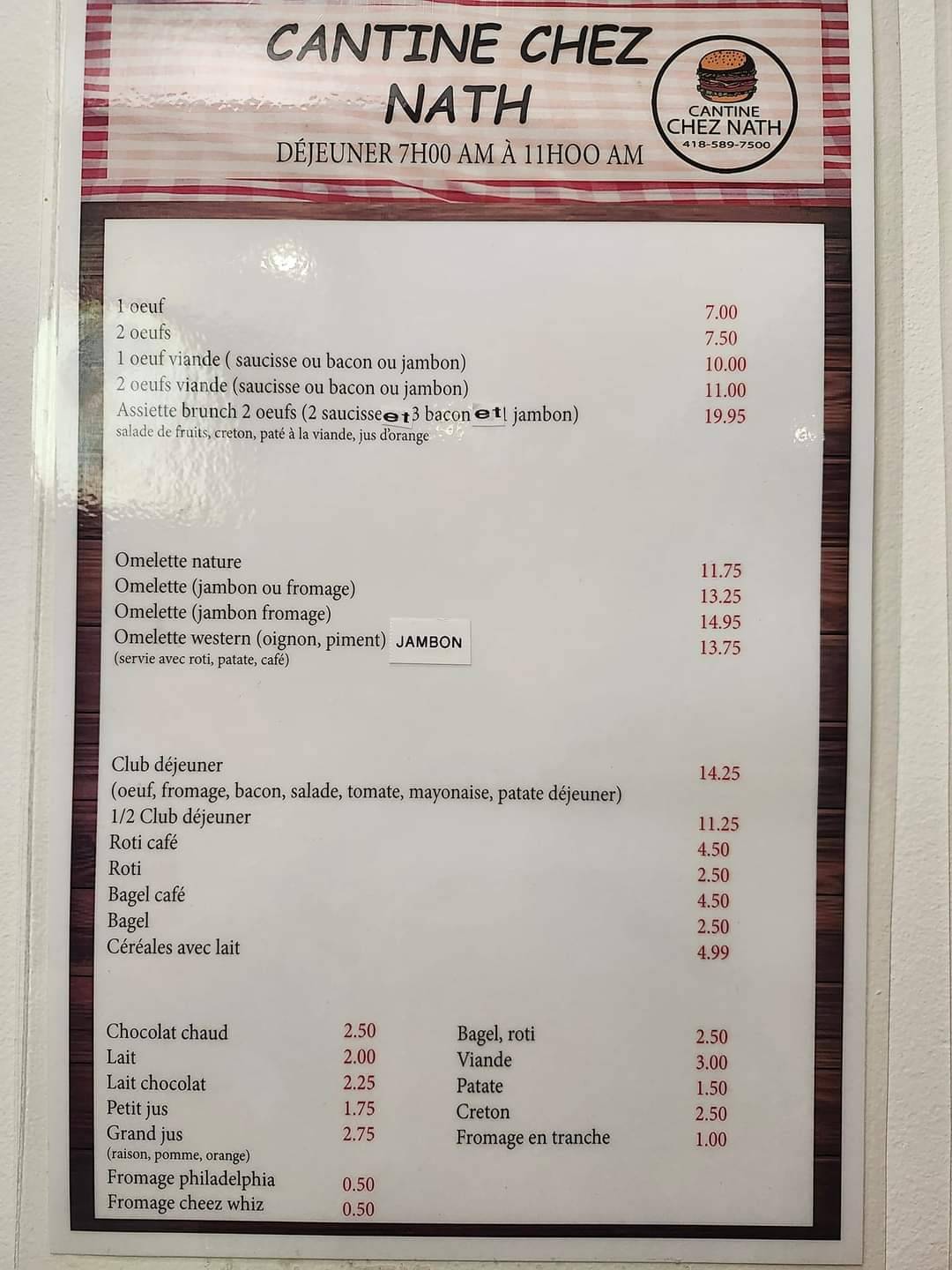 Menu de Cantine Chez Nath