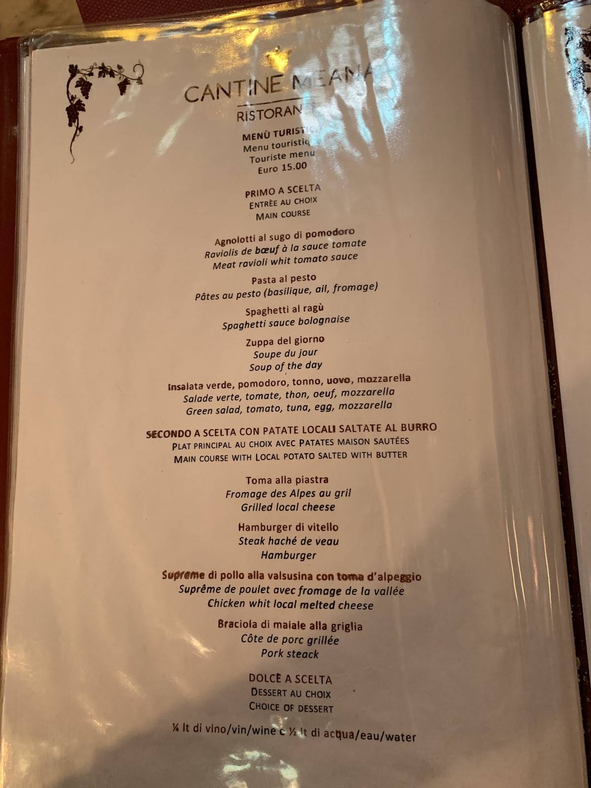 Menu di Cantine Meana 