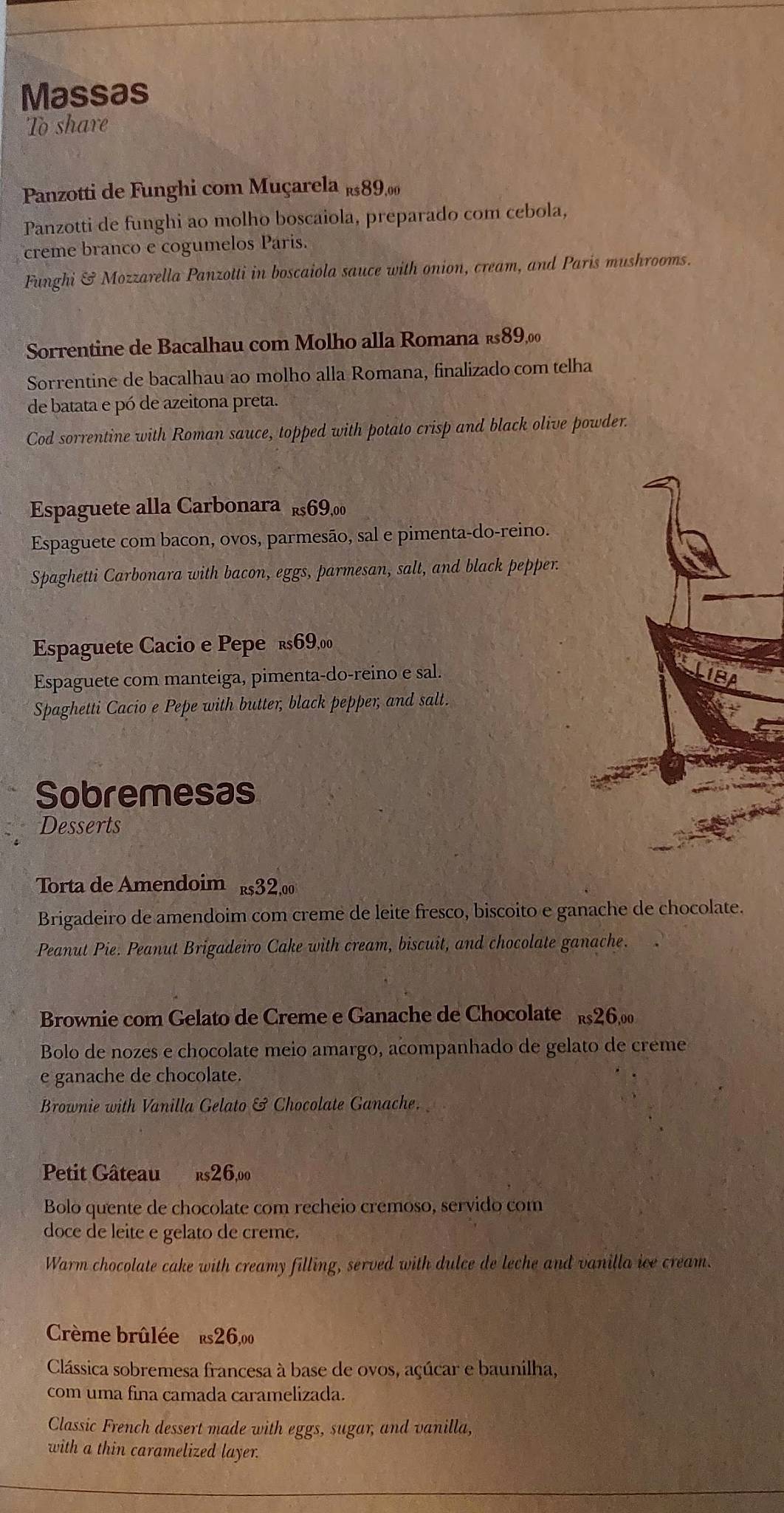 Canto do Vinho cardápio