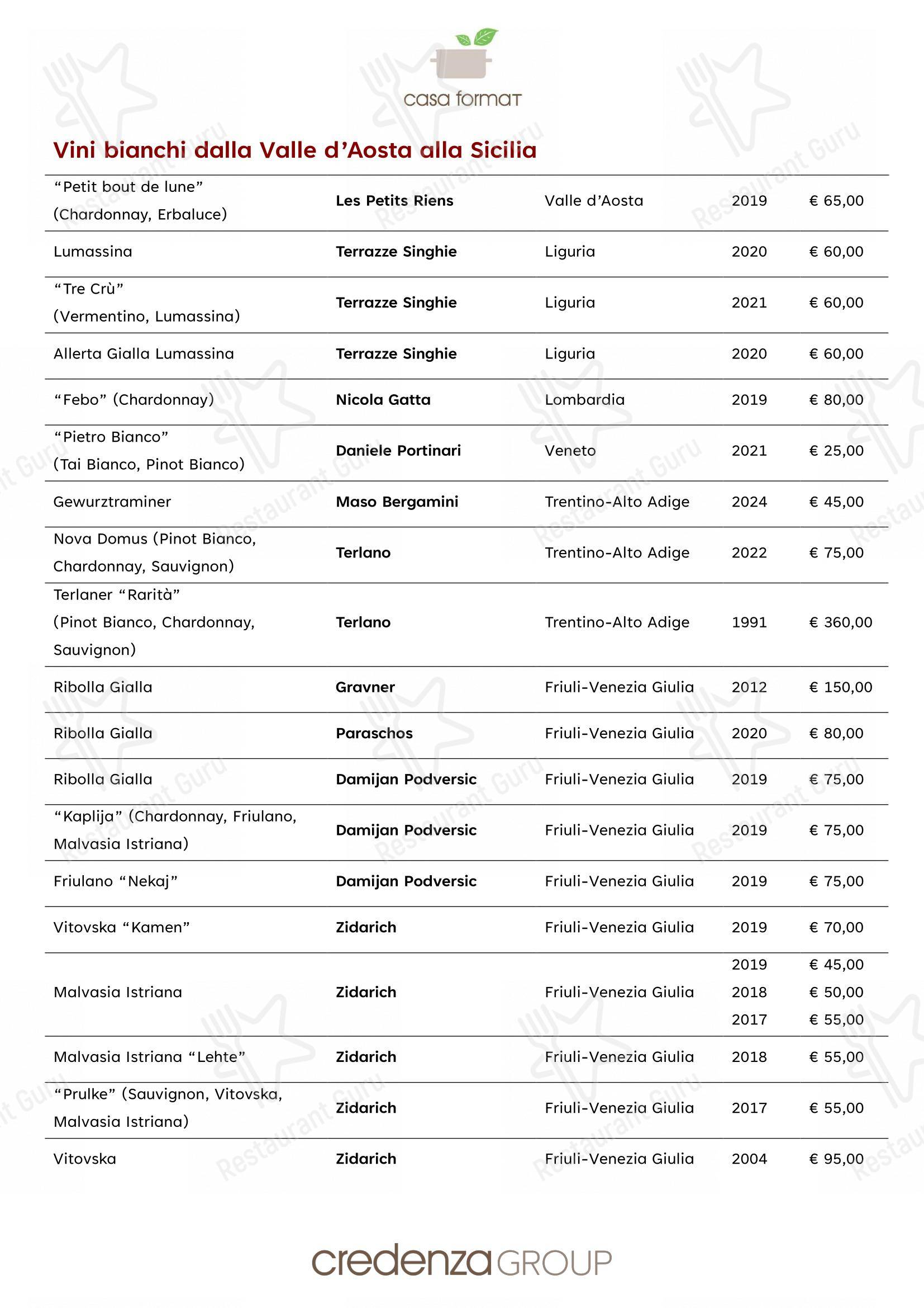 Menu per Ristorante Casa Format, cucina e ospitalità responsabile in Tetti Valfrè