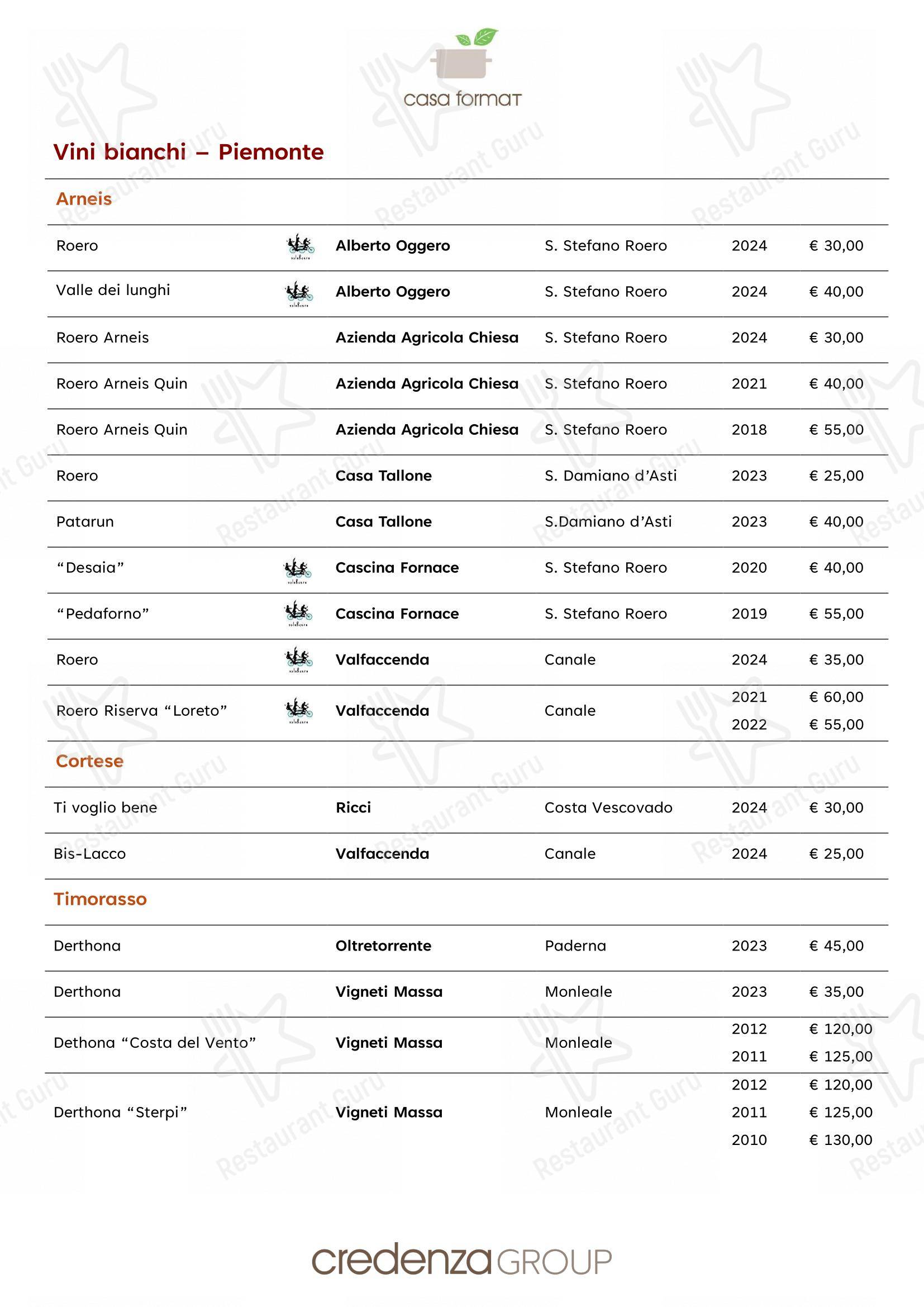 Ristorante Casa Format, cucina e ospitalità responsabile in Tetti Valfrè - Menu
