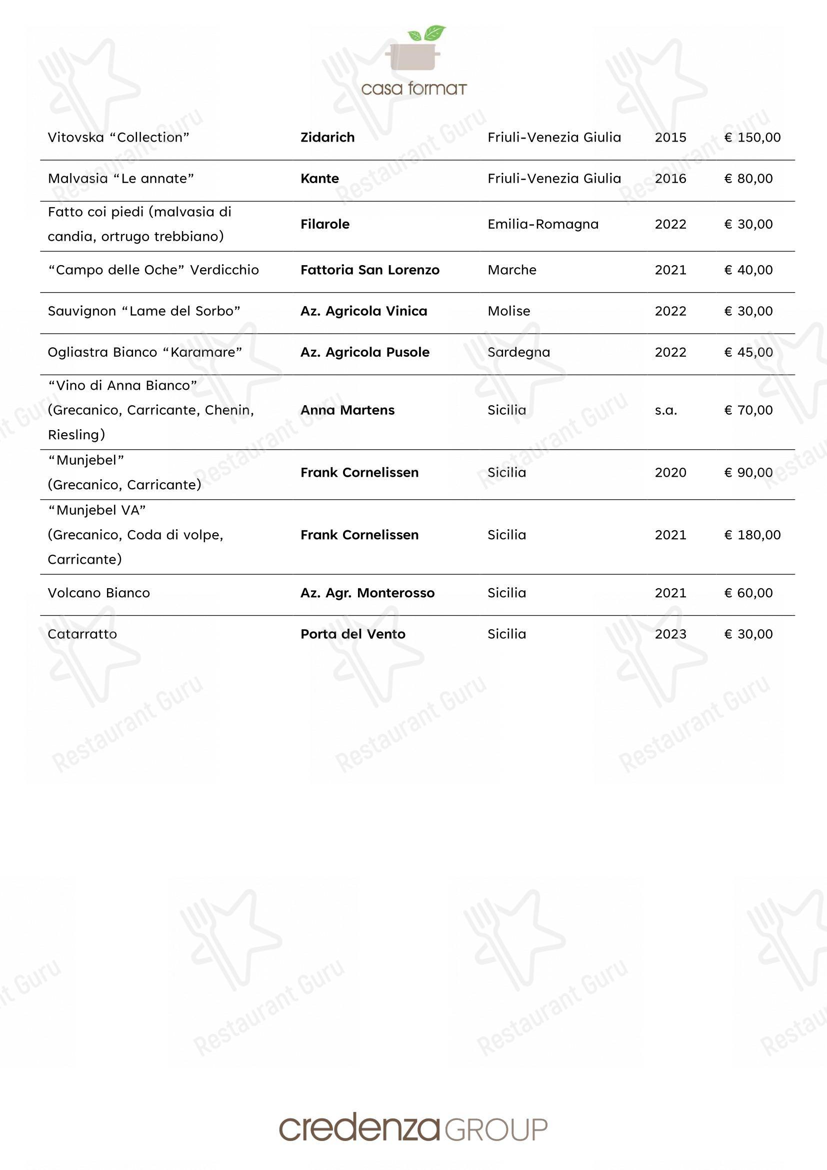 Menu per Ristorante Casa Format, cucina e ospitalità responsabile in Tetti Valfrè