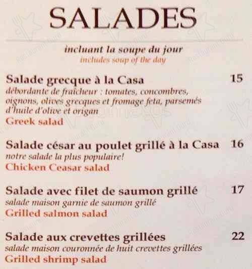 Menu de Casa Grecque