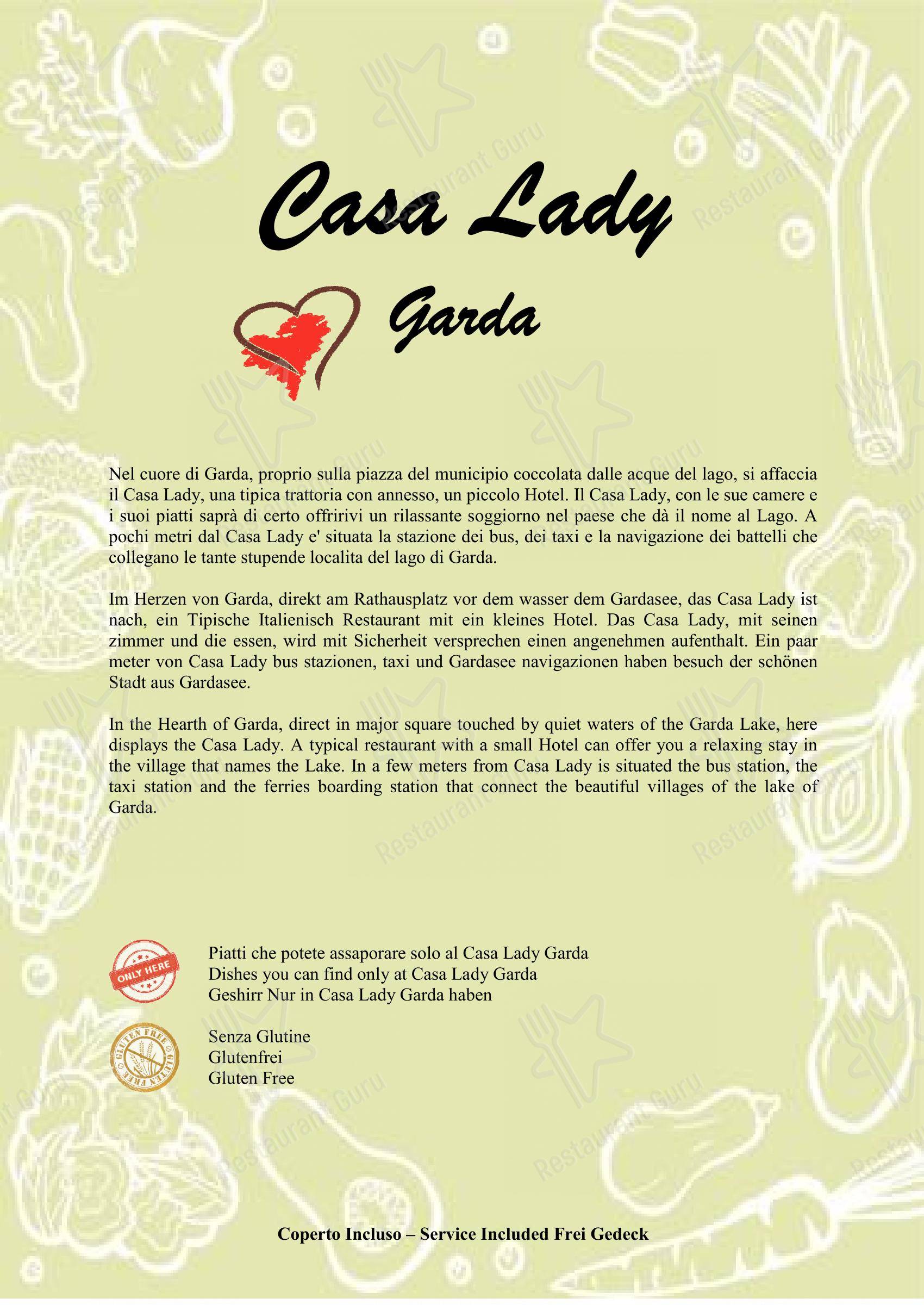 Menu bar per Casa Lady Garda pizzeria
