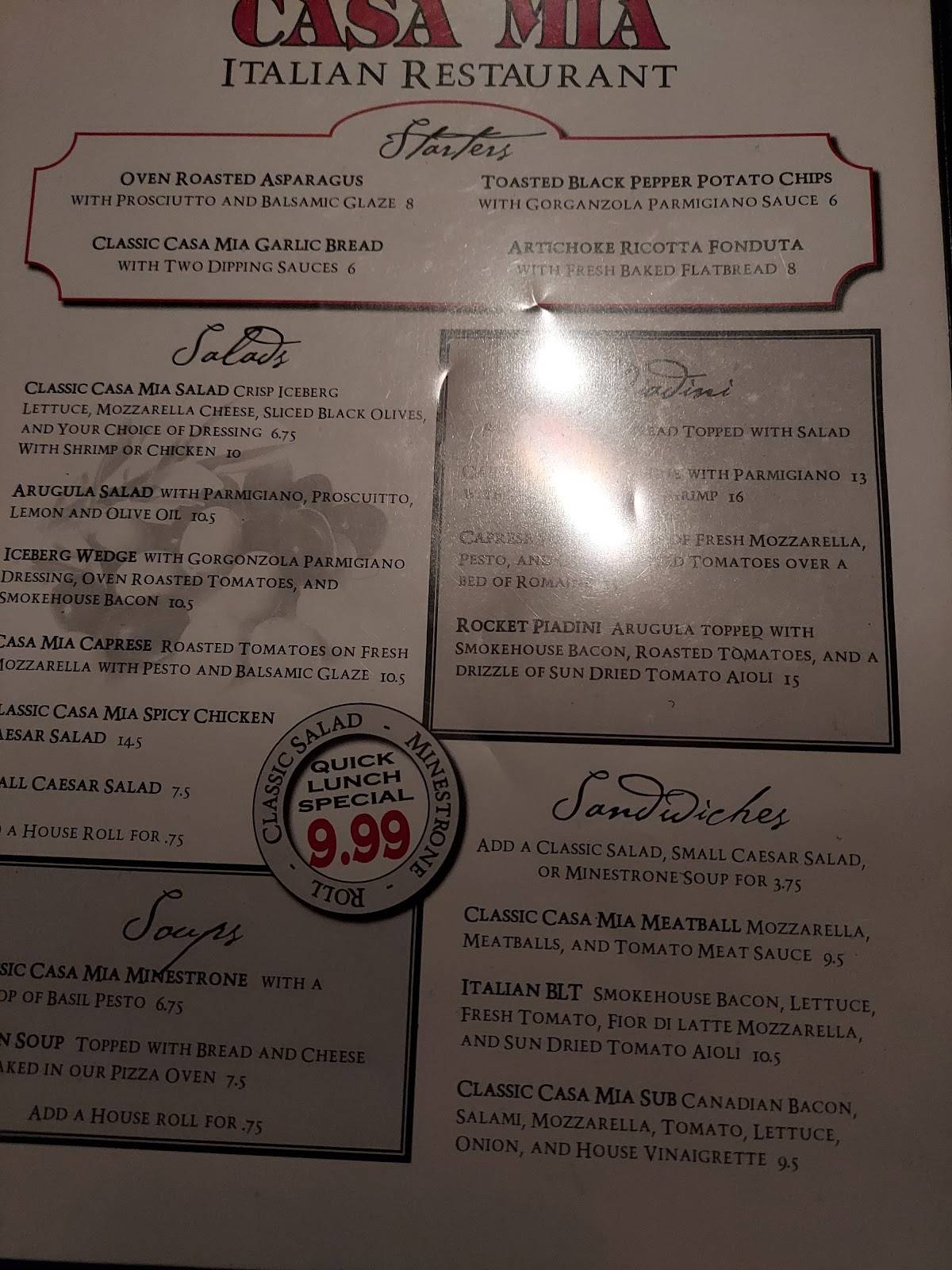Menu at Casa Mia Kennewick Italian Restaurant, Kennewick