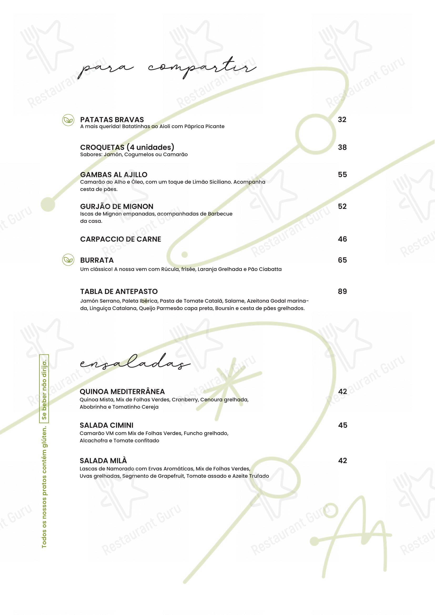 Menu para Casa Milà restaurante