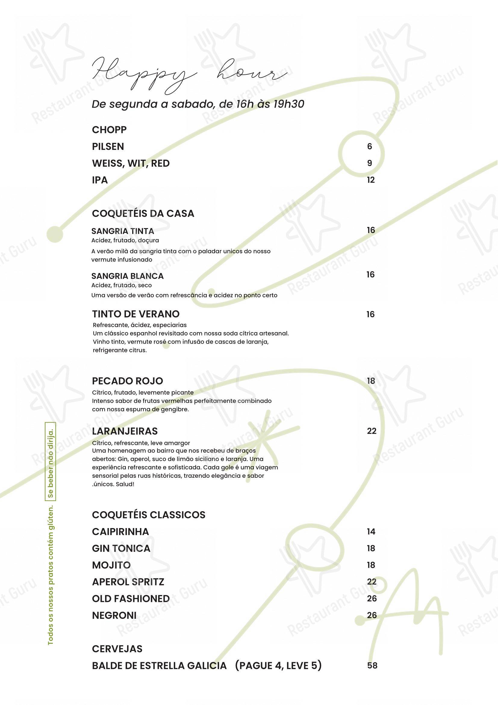 Casa Milà em Rio de Janeiro - Menu