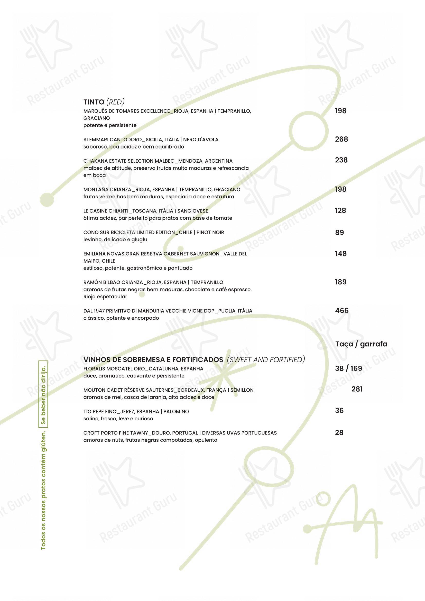 Casa Milà em Rio de Janeiro - Menu