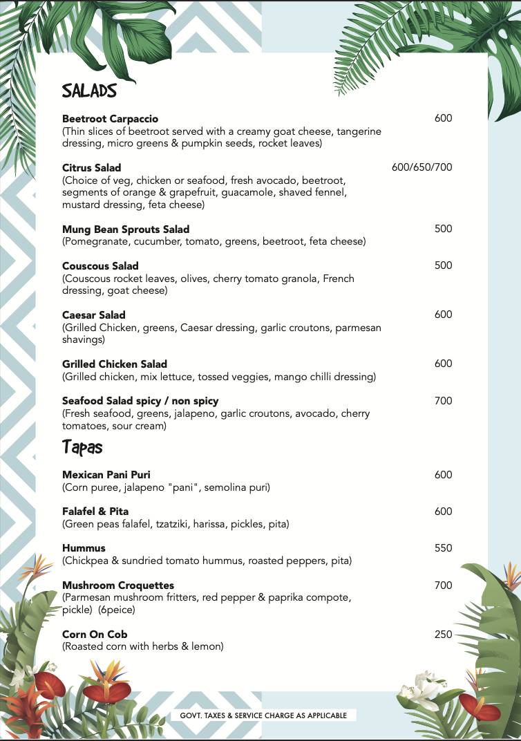 Casa Playa menu