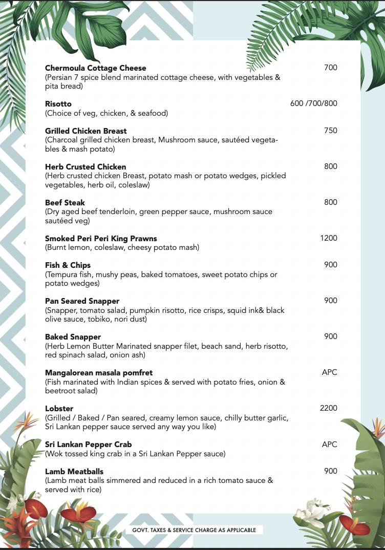 Casa Playa menu