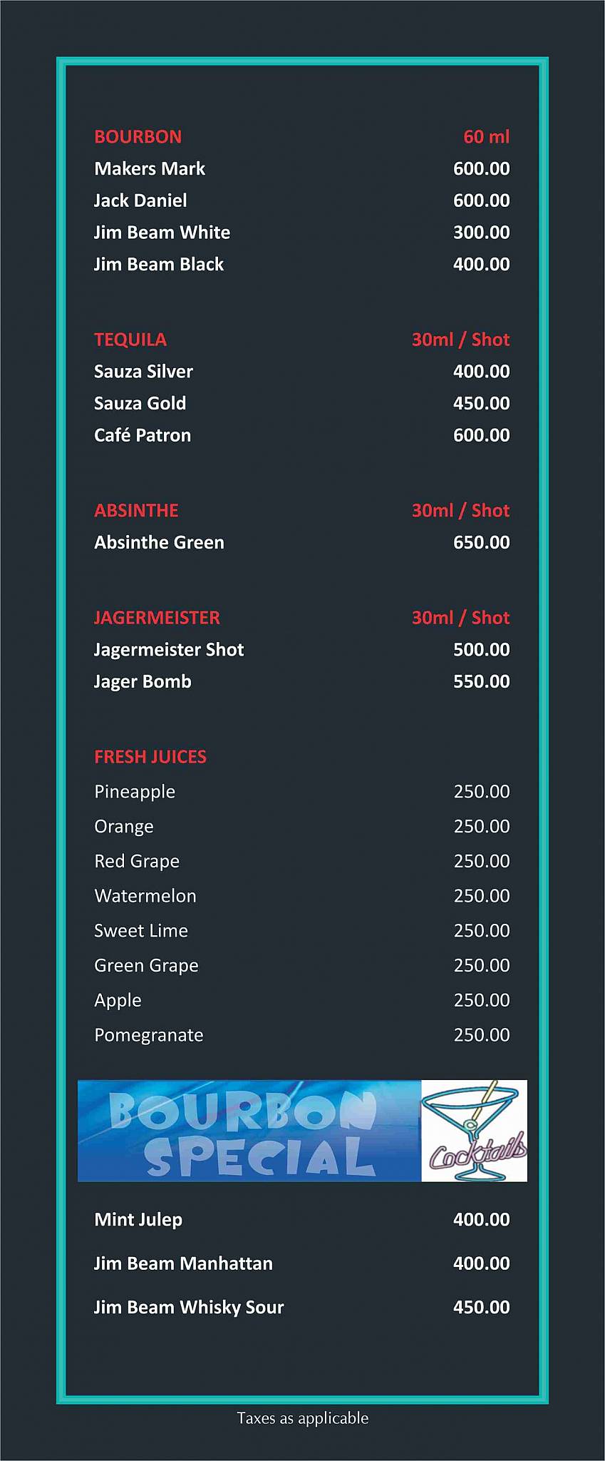 Casa Playa menu