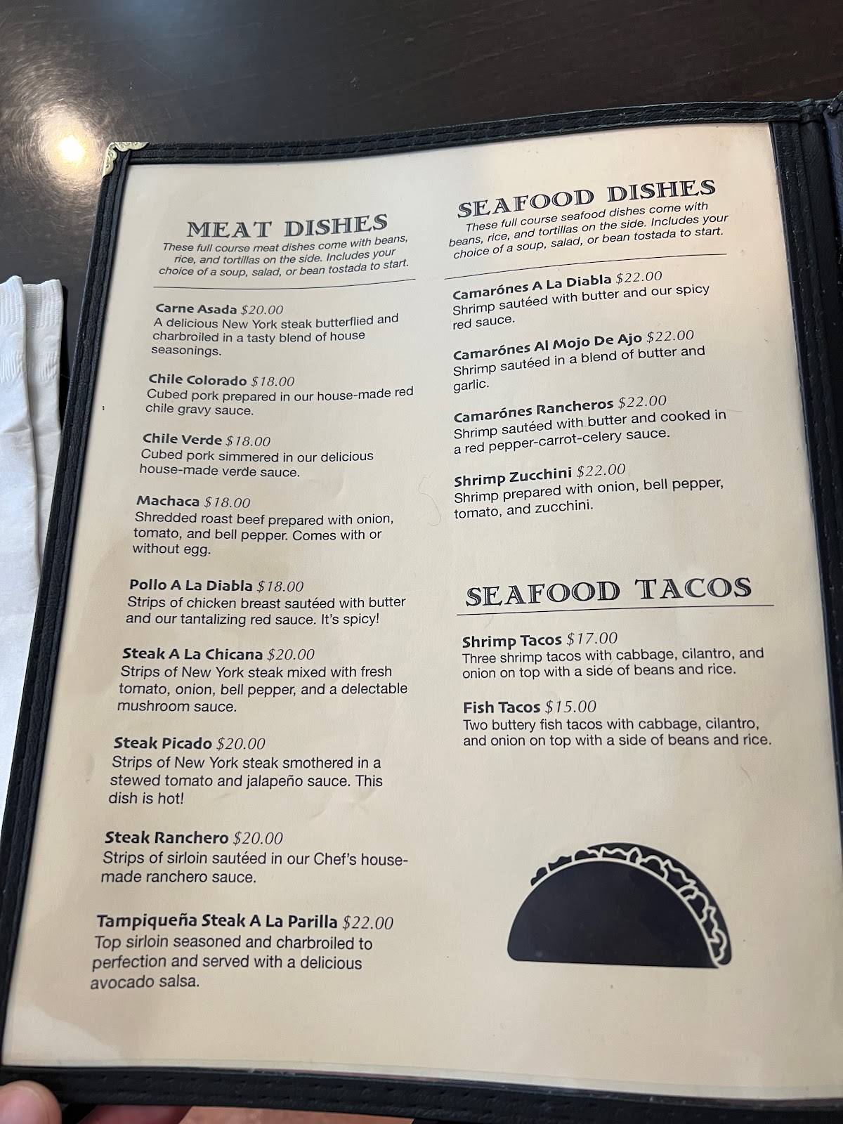 Menu at Casa Velasco Mexican Restaurant, Bass Lake