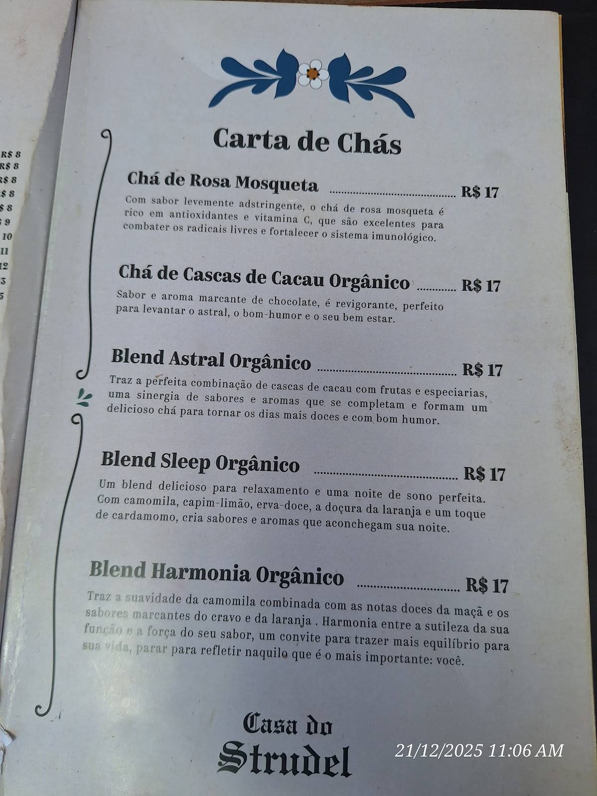 Casa do Strudel cardápio