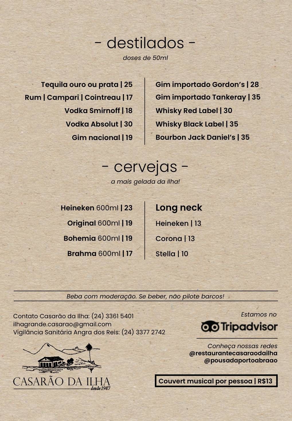 Casarão Da Ilha cardápio
