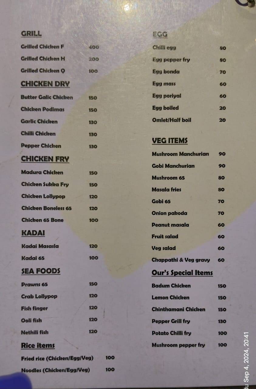 Casino bar menu
