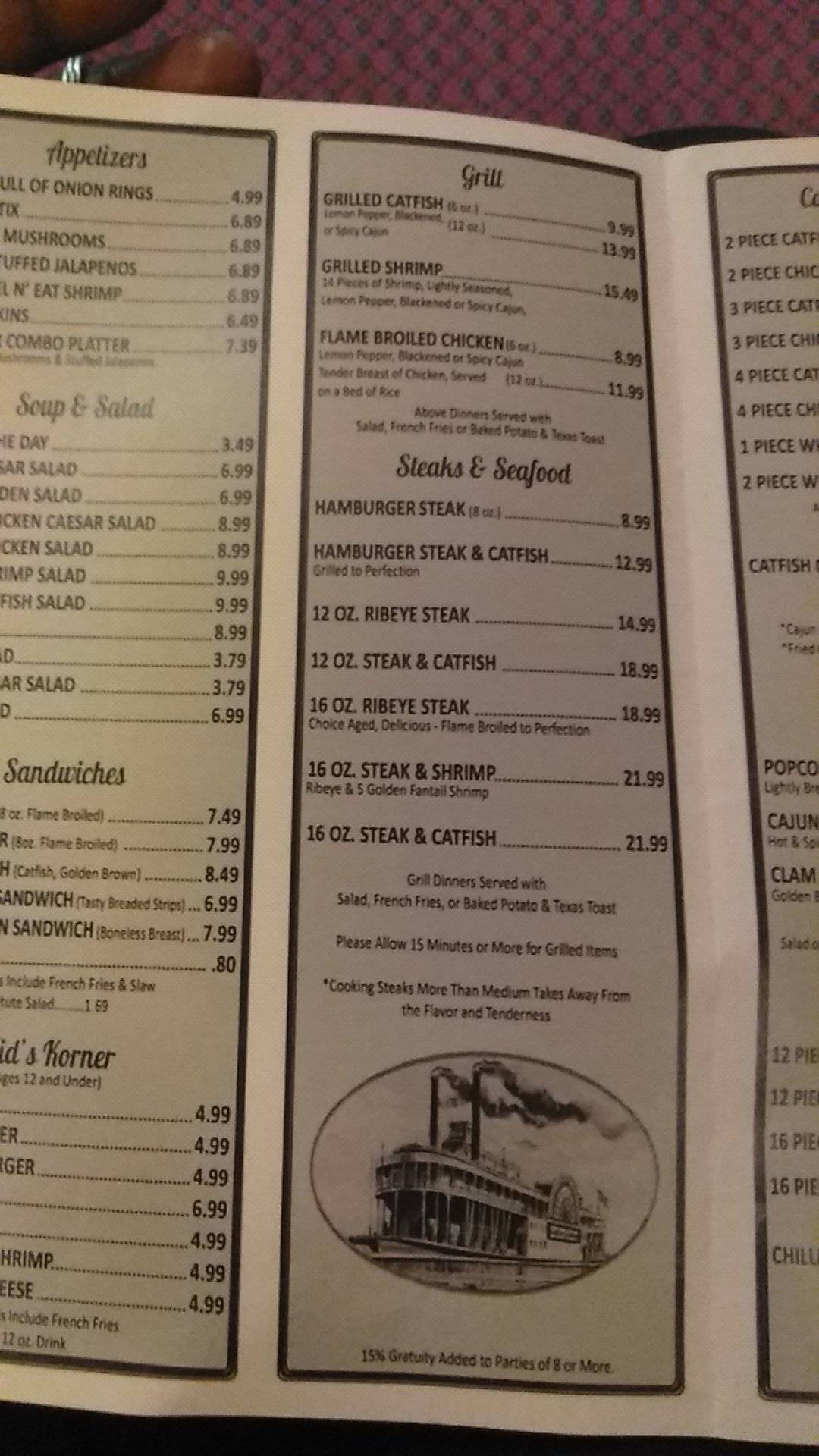 Menu at Catfish Galley restaurant, Jackson, N Highland Ave