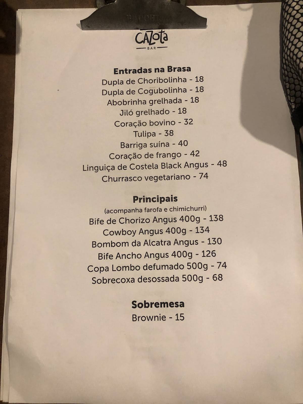 Cazota Bar cardápio