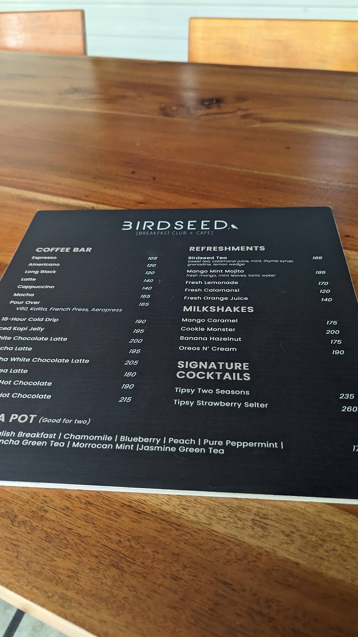 Menu at Birdseed Breakfast Club + Café, Cebu City