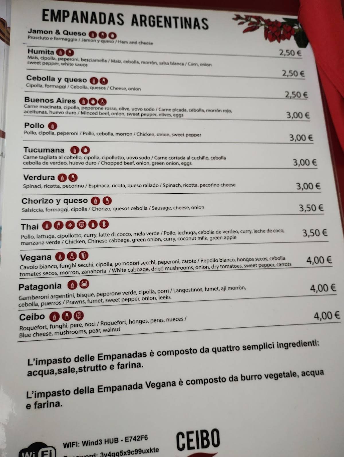Menu di Ceibo Sapori 
