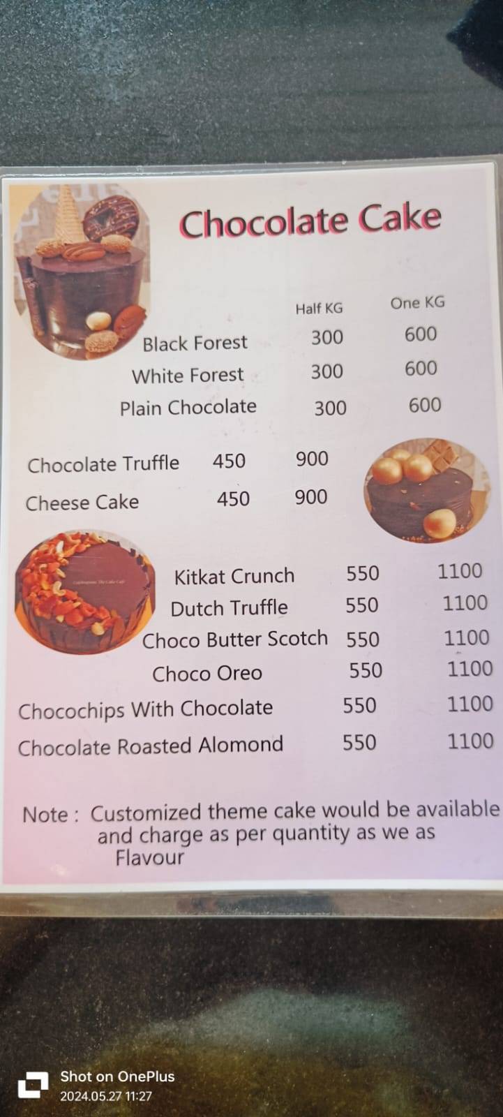 Celebrations The Cake Cafe menu