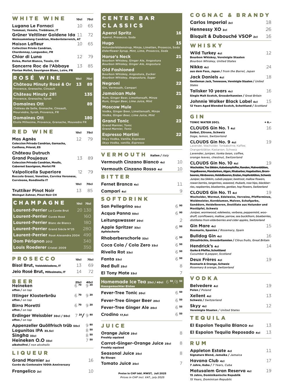 Menu di Center Bar and Kitchen 