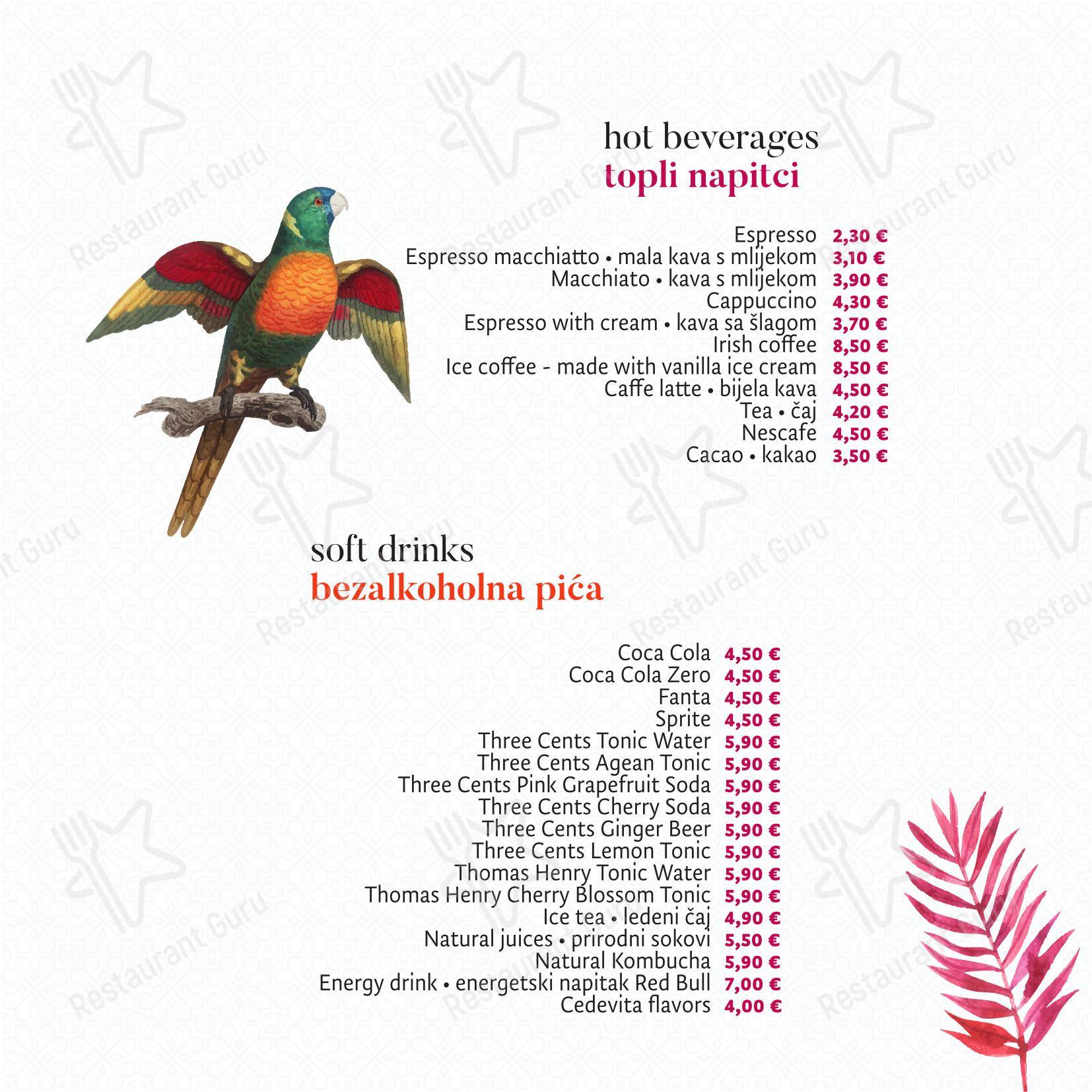 Central Park Club, Hvar in Lesina - Menu