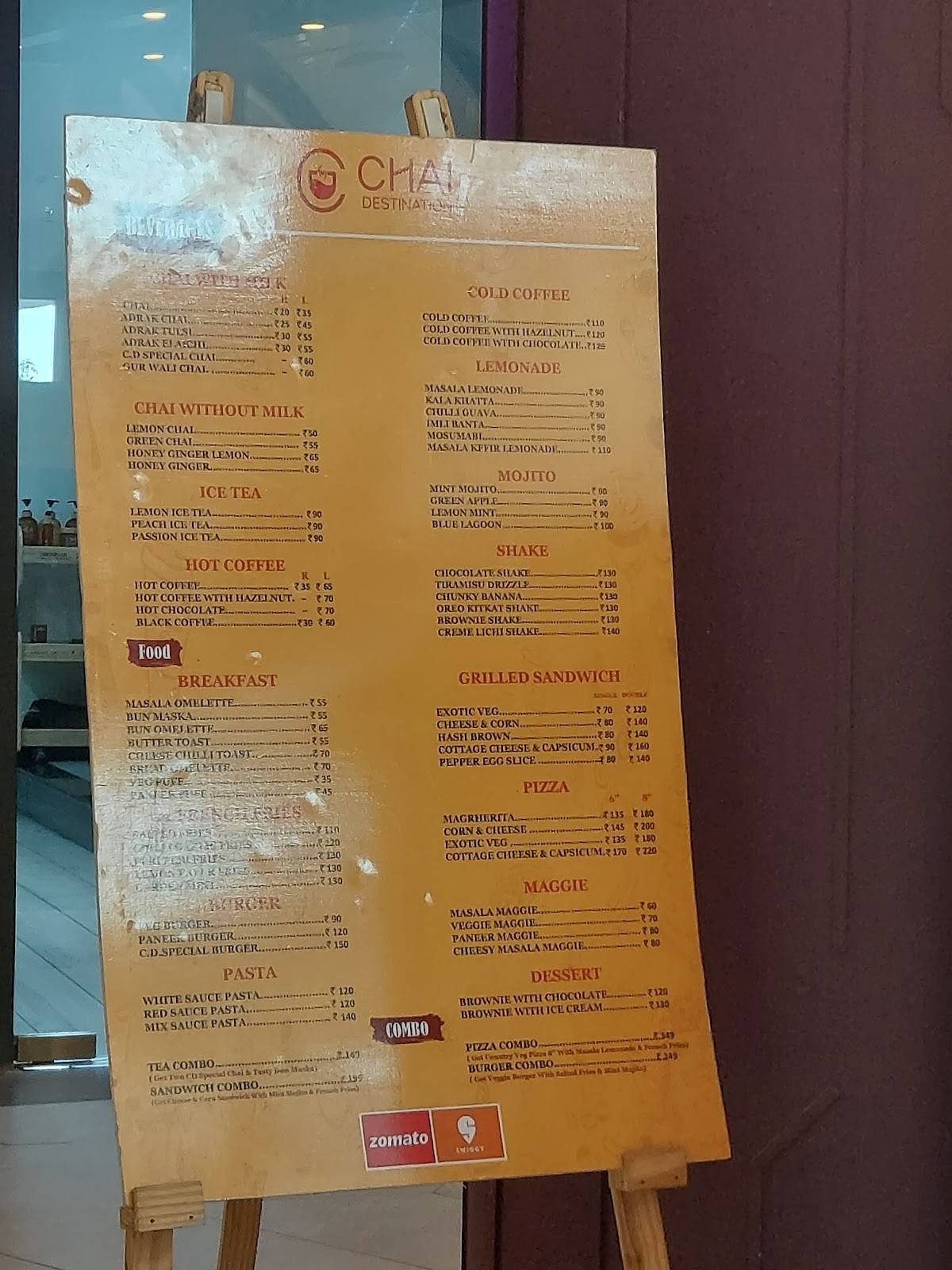 Chai Destination menu