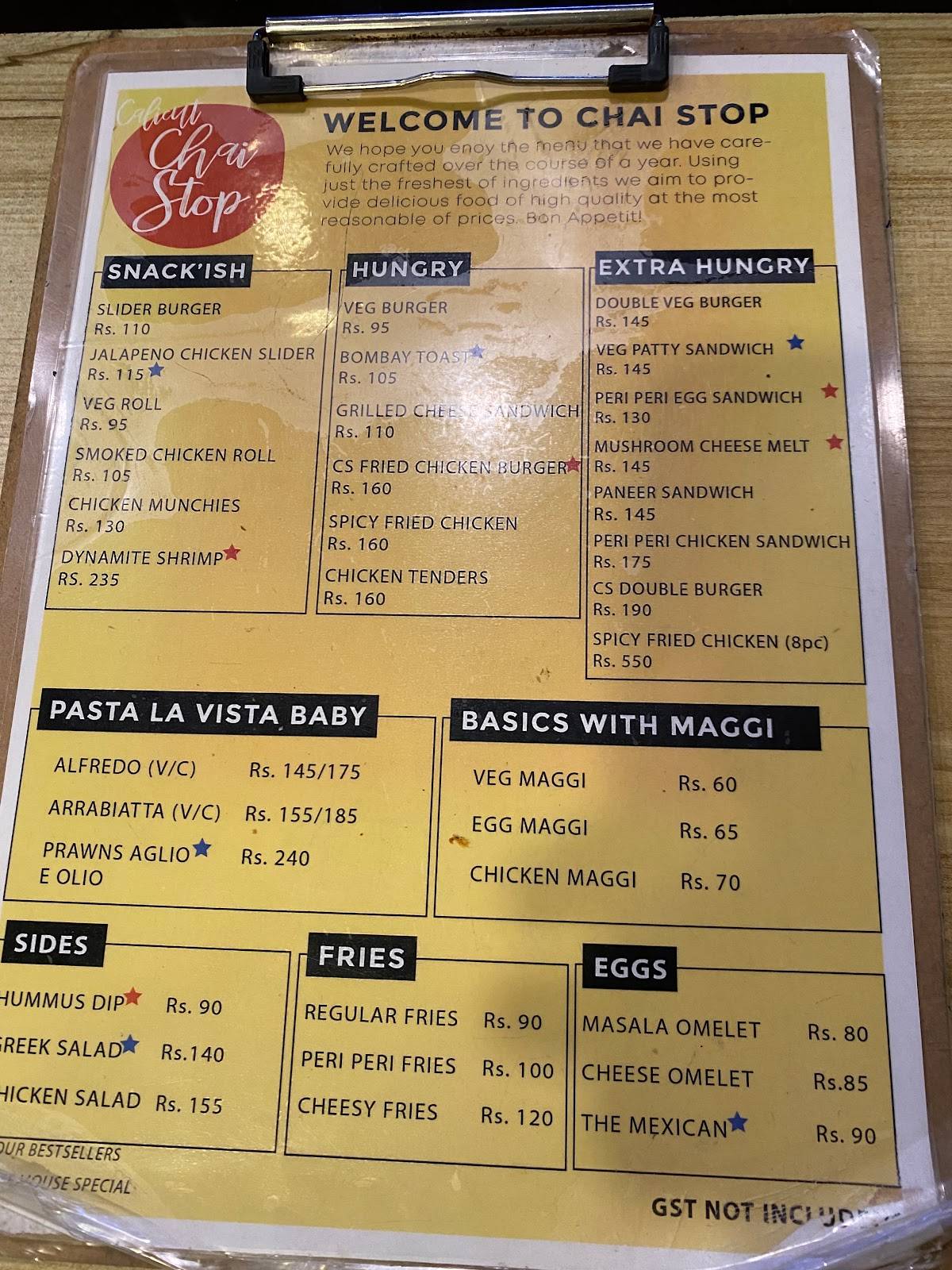Chai Stop menu