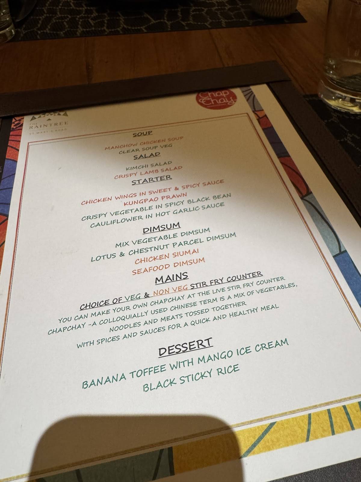 Chap Chay menu