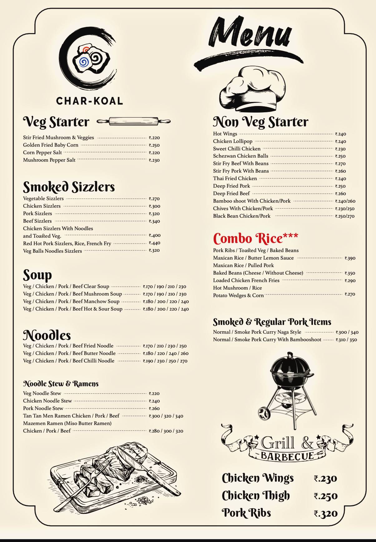 Char-koal Restaurant Manipur menu