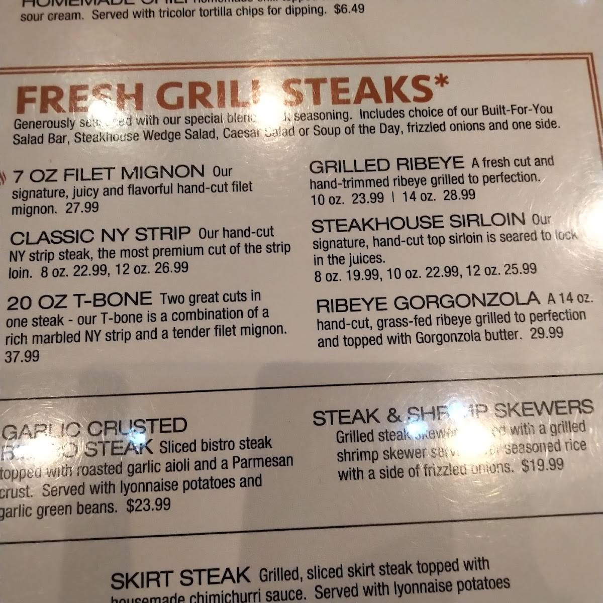 Menu at Charlie Brown's Fresh Grill steakhouse, Scotch Plains