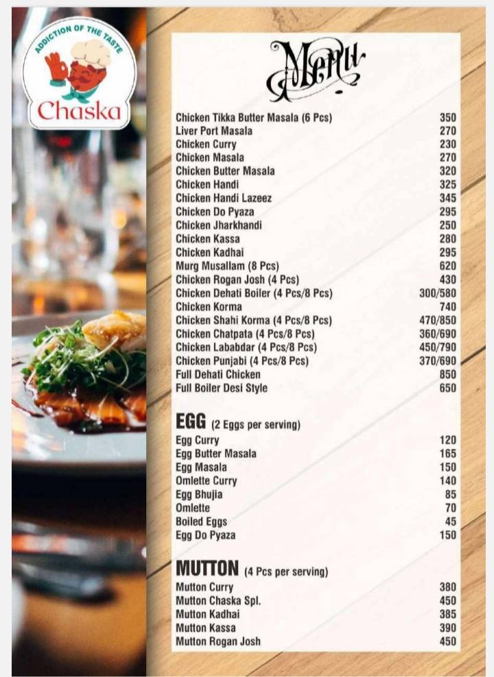 Chaska Restaurant & Lounge menu
