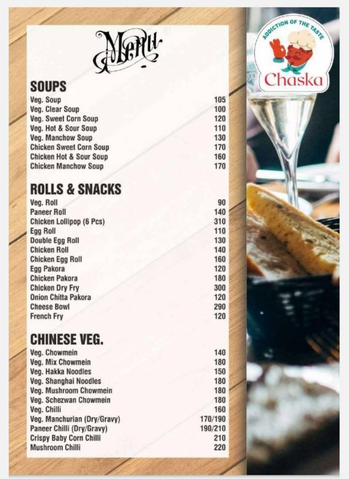 Chaska Restaurant & Lounge menu
