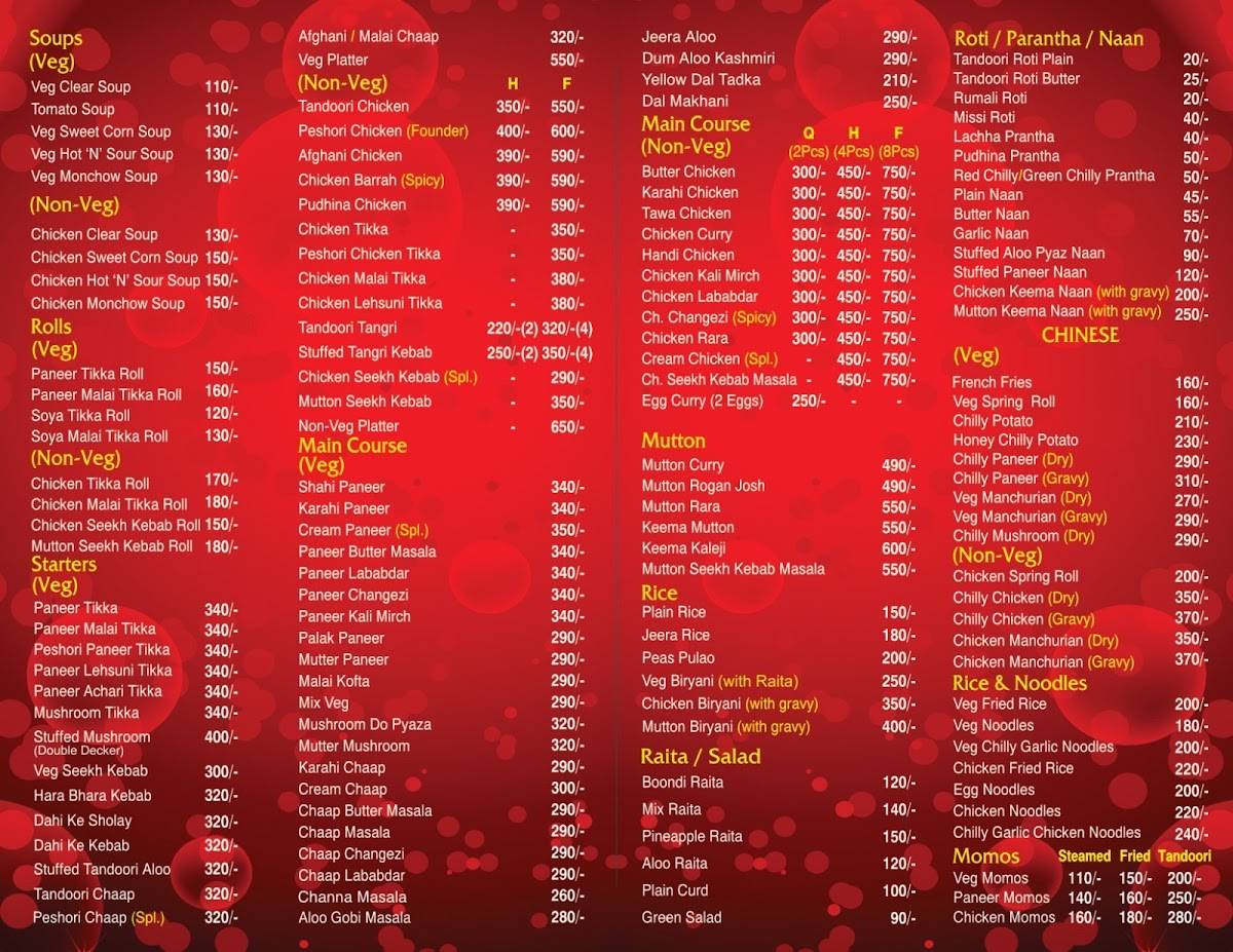Chawla Dillivala Restaurant menu