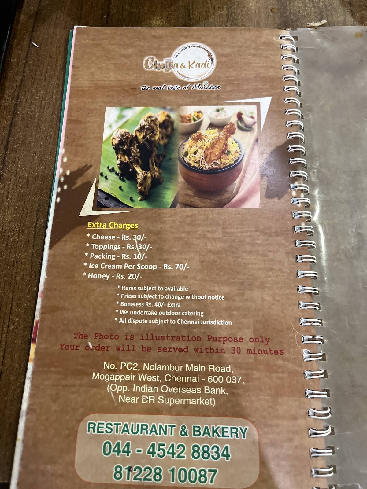 Chaya & Kadi menu