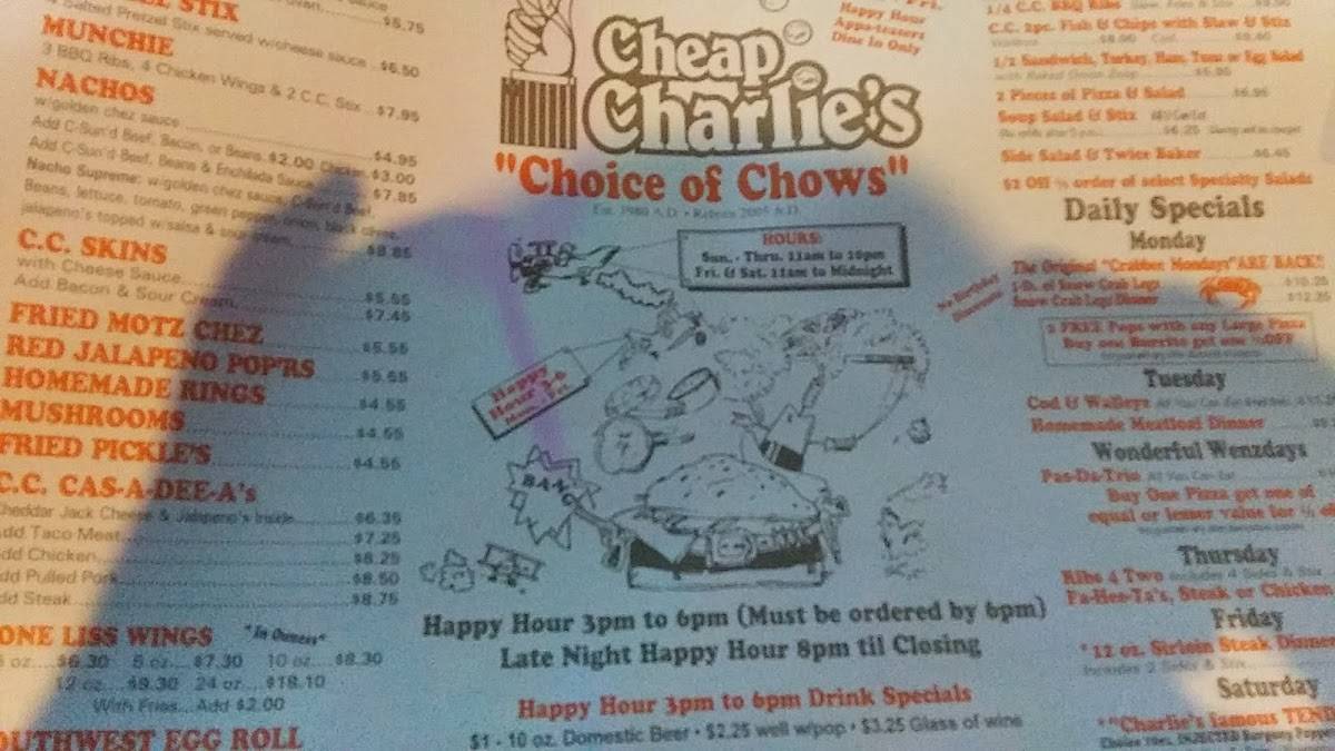 Menu at Cheap Charlie's steakhouse, Fort Gratiot Township
