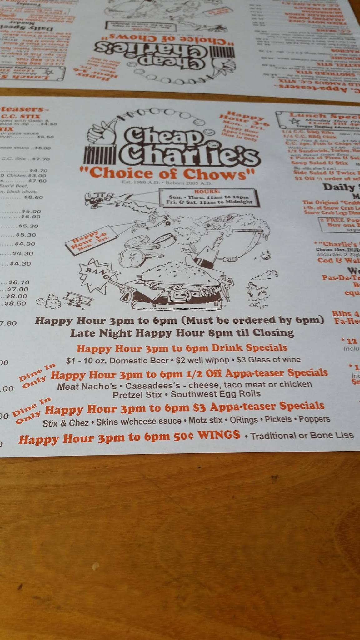Menu at Cheap Charlie's steakhouse, Fort Gratiot Township