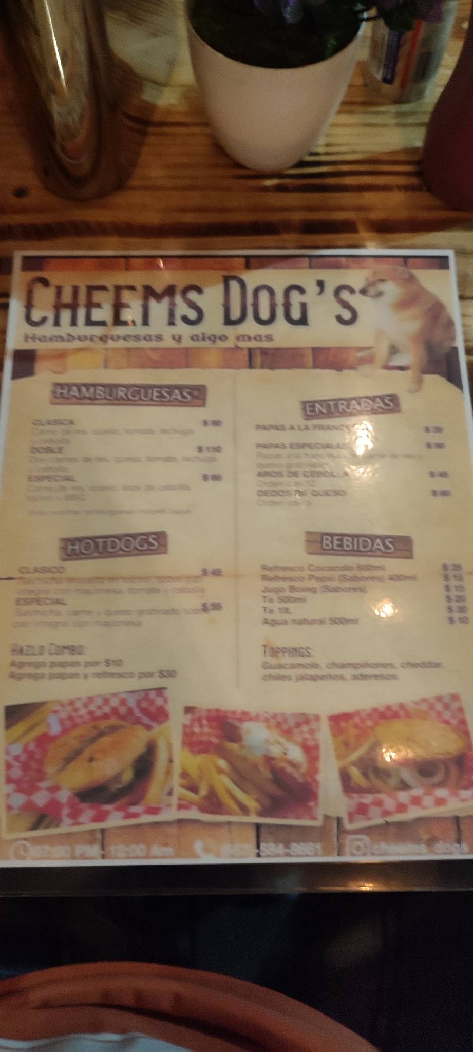 Menu at Cheems dog's restaurant, Culiacán