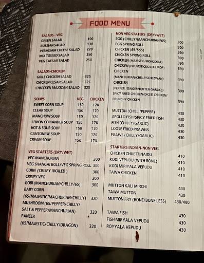 Cheers Bar menu