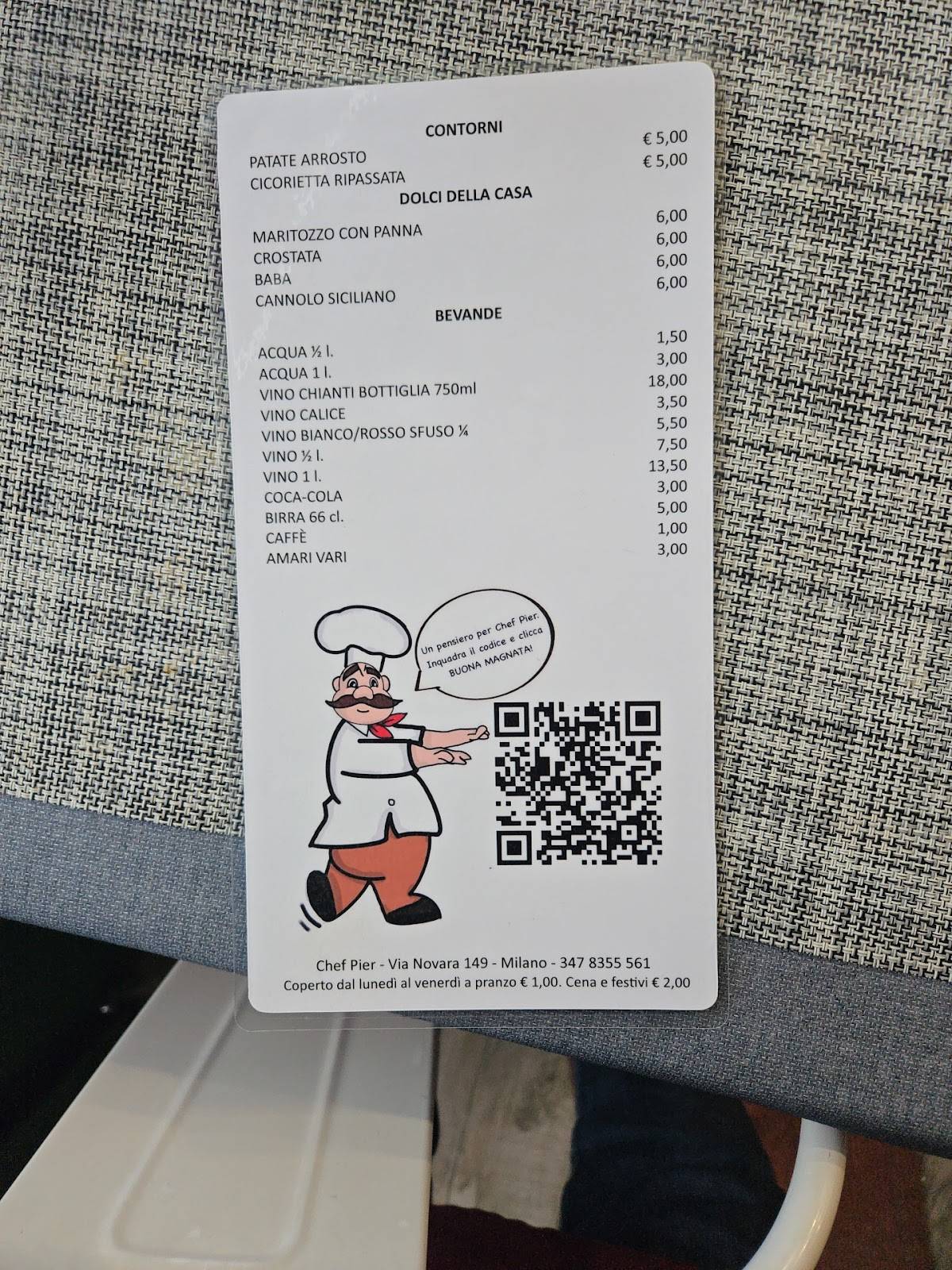 Menu di Trattoria Romana - Piatti Tipici e Grastronomia Chef Pier 