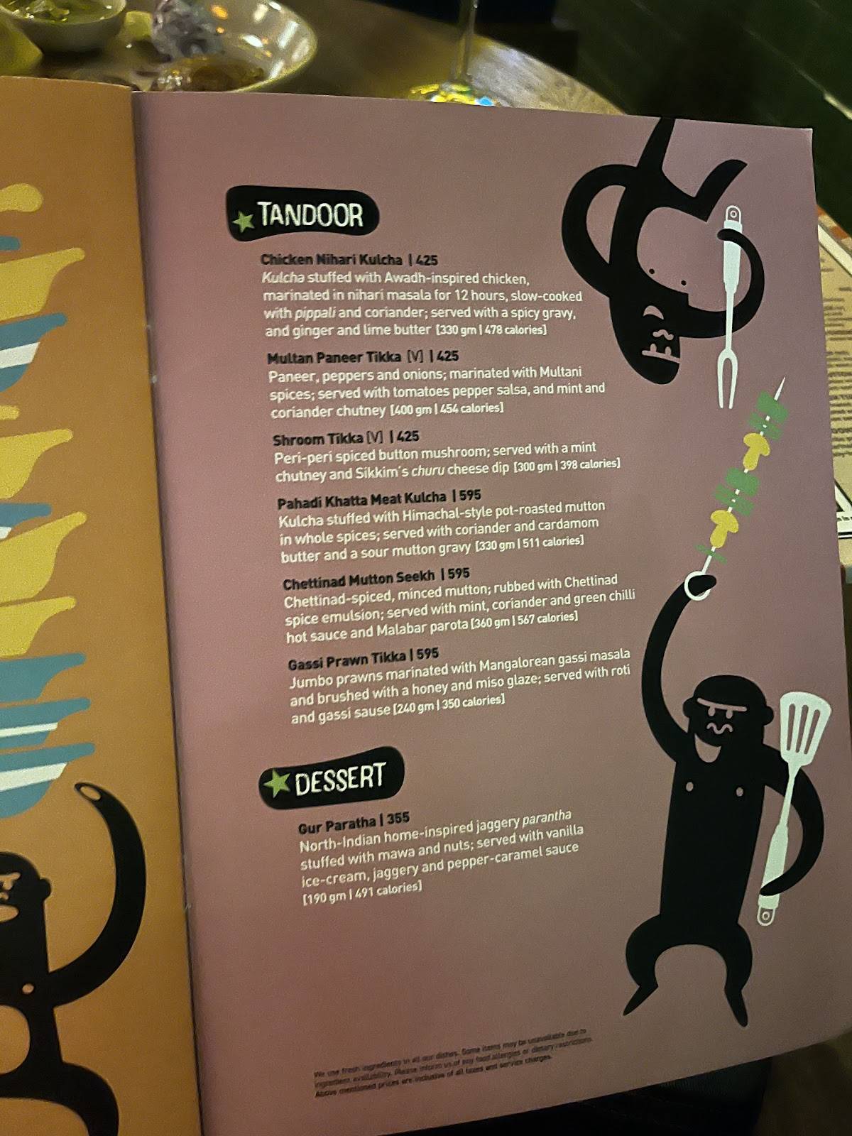 Monkey Bar menu