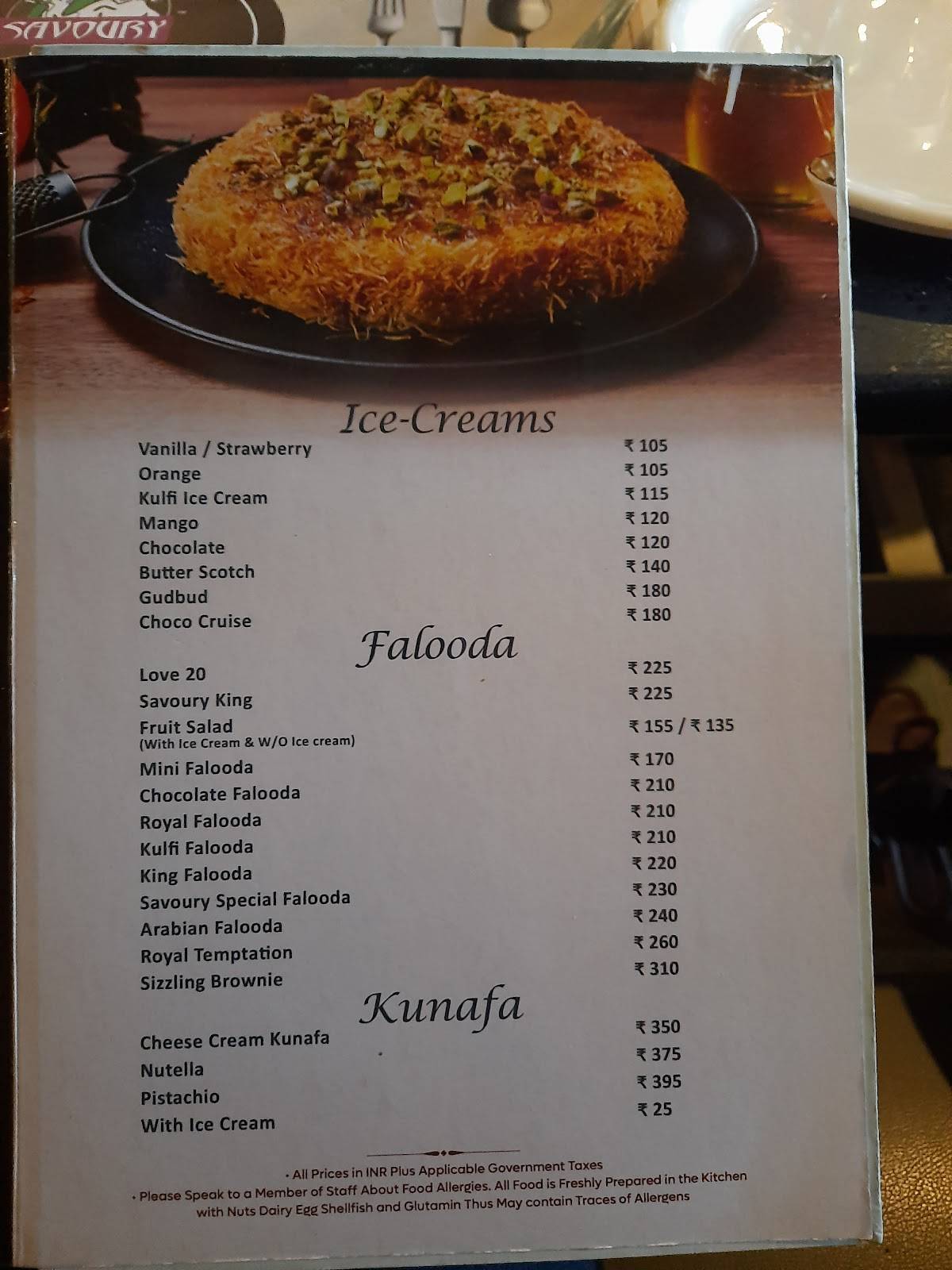 Savoury SeaShell Restaurant - Velachery menu