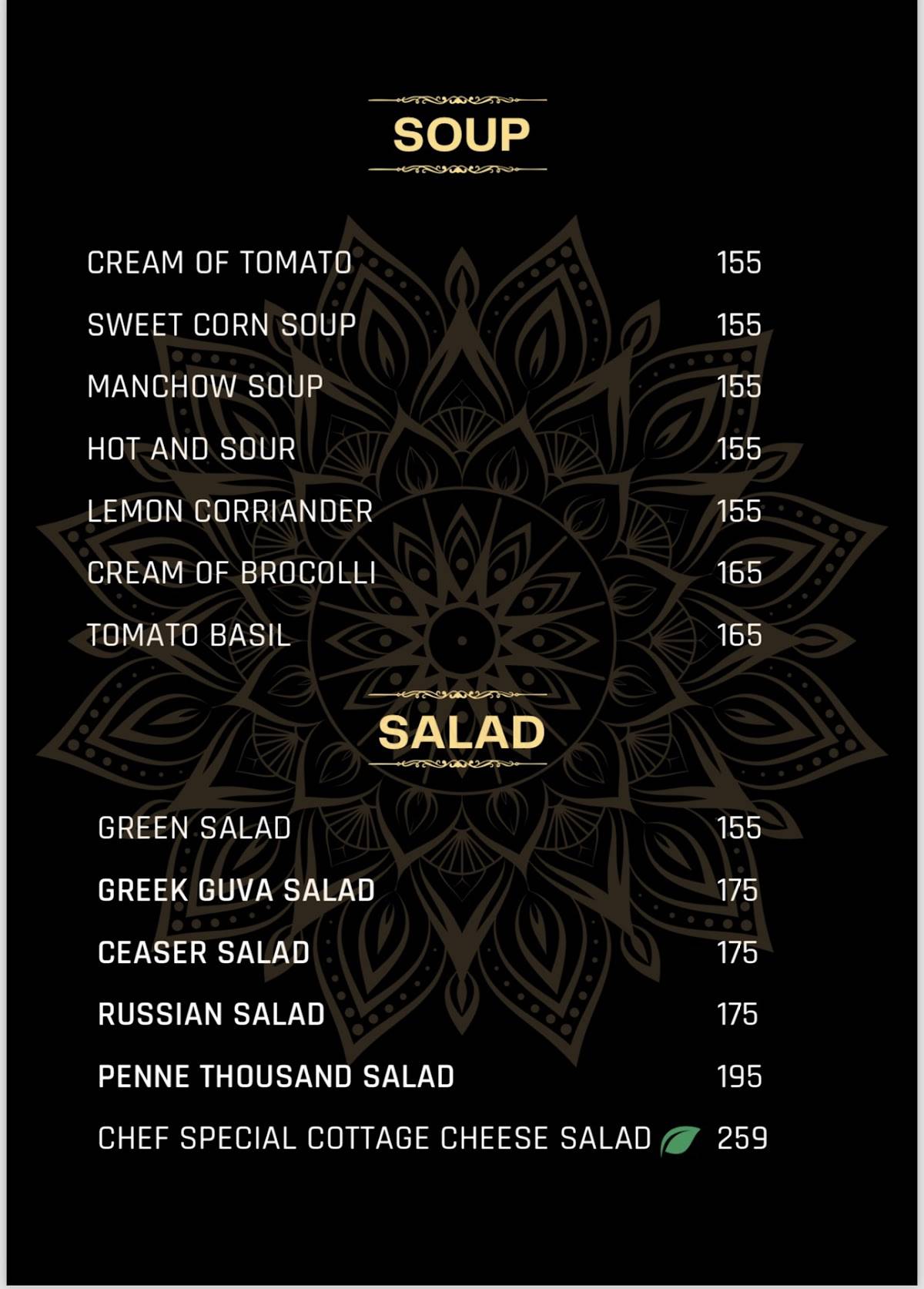 VIRAASAT menu