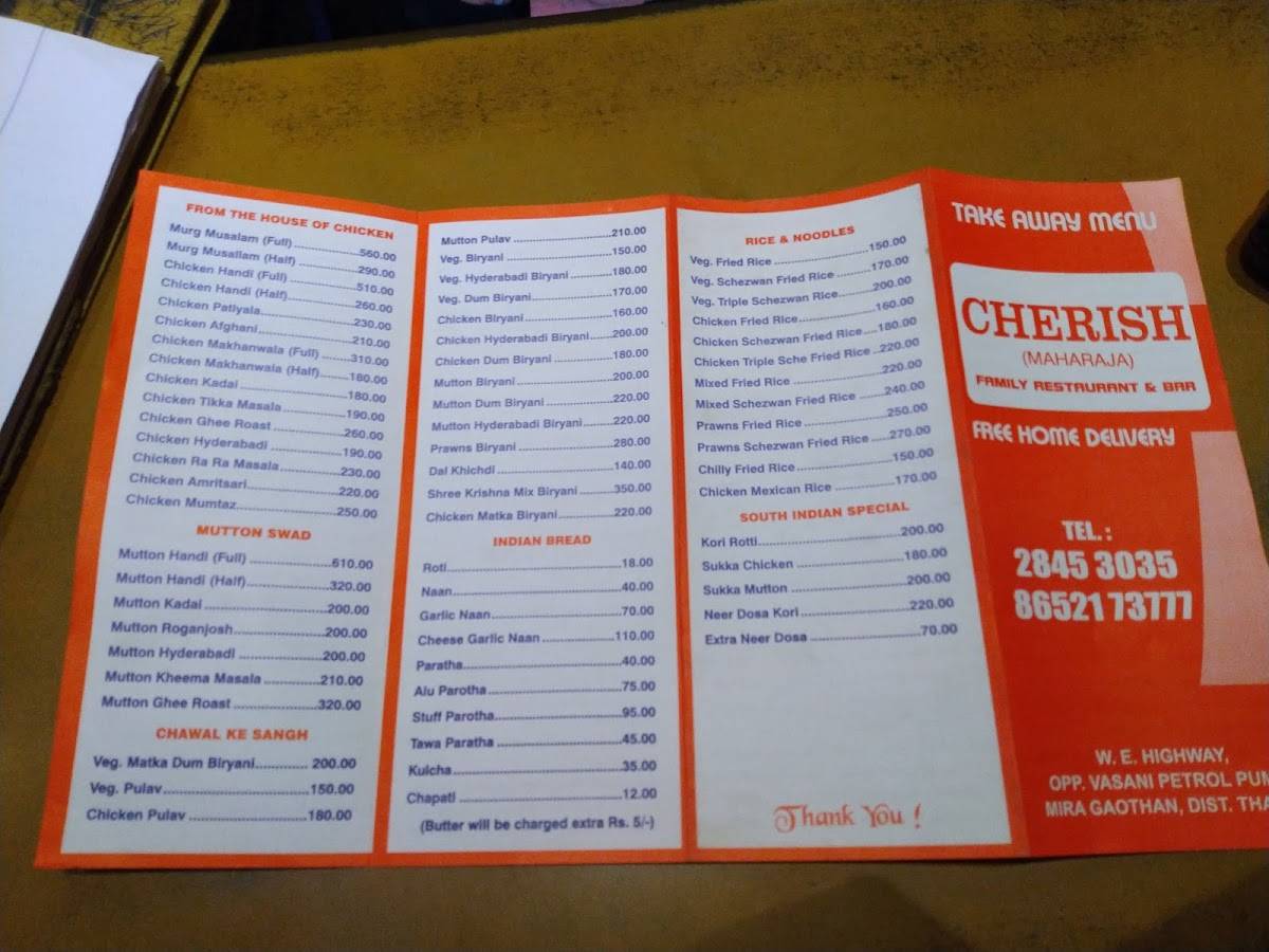 Cherish Restaurant & Bar menu