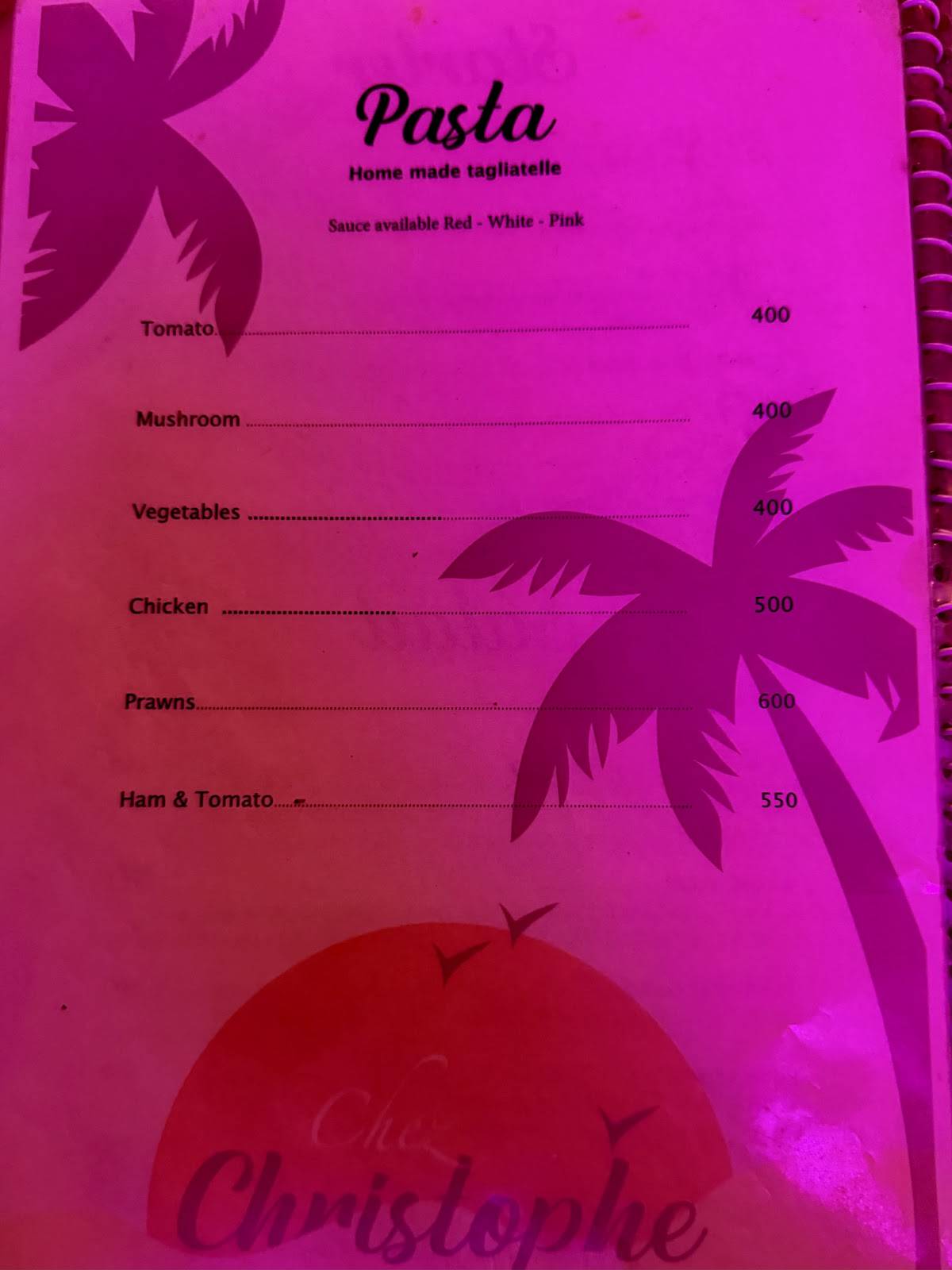 Chez Christophe Gokarna French Café since 2010 menu