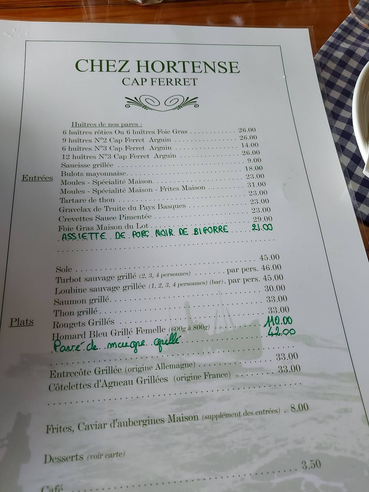 Menu de Chez Hortense
